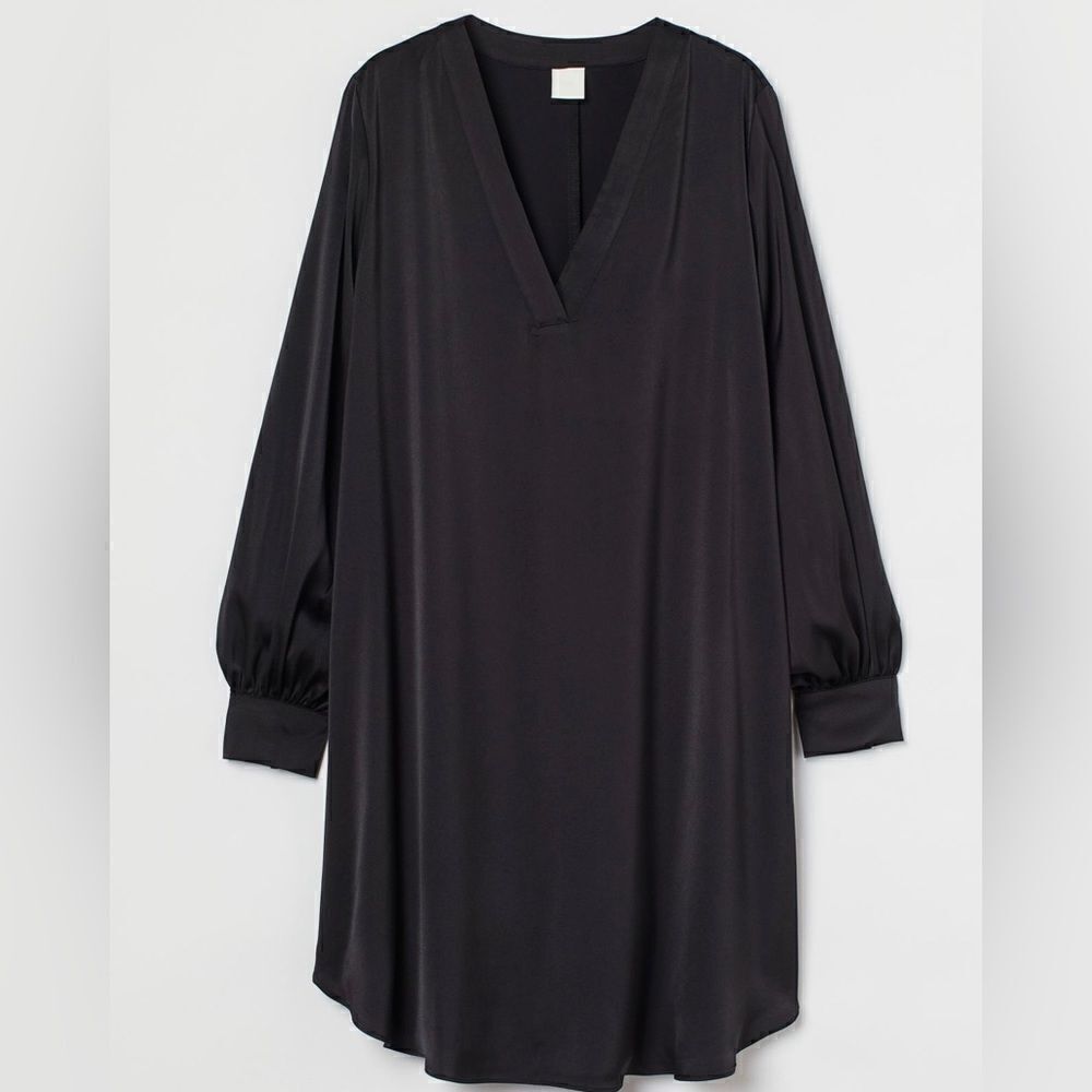 Black silky long sleeve dress